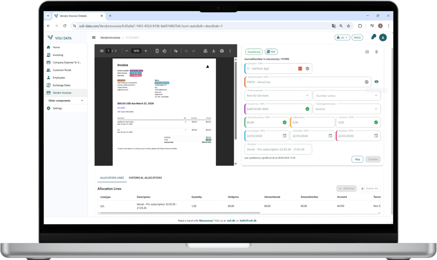 Scan or receive vendor invoices digitally